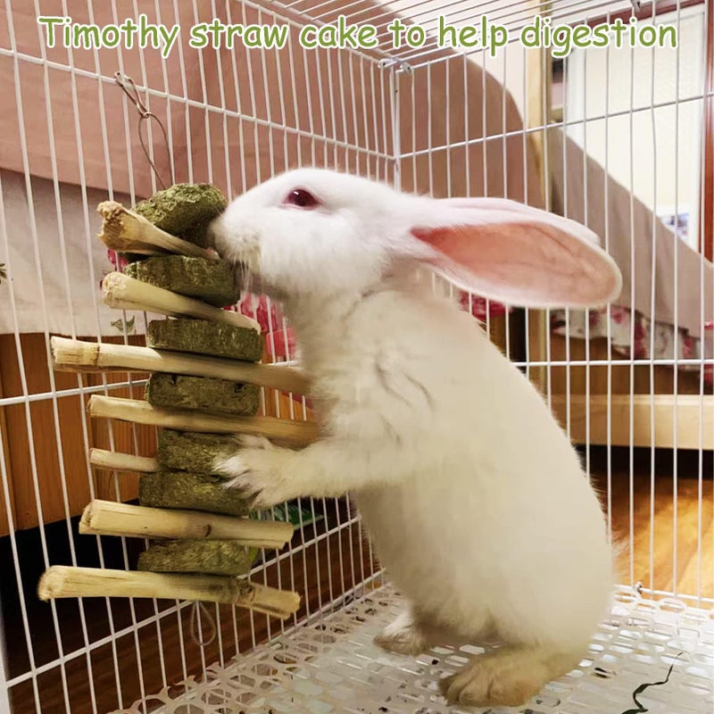 kathson Bunny Chew Toys for Teeth, Pet Snacks Molar Sweet Bamboo with Grass Cake Guinea Pig Toys for Hamster Chinchilla Rabbit Rats (2 Packed) - Image 4